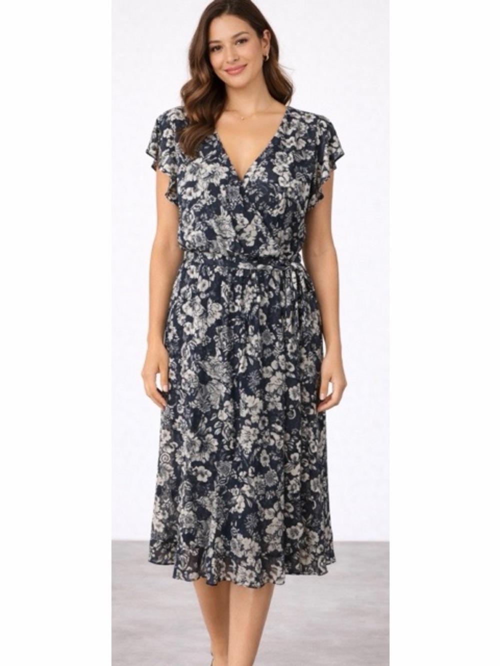 Stella & Julie Faux Wrap Floral Ruffle Dress‎ NWT